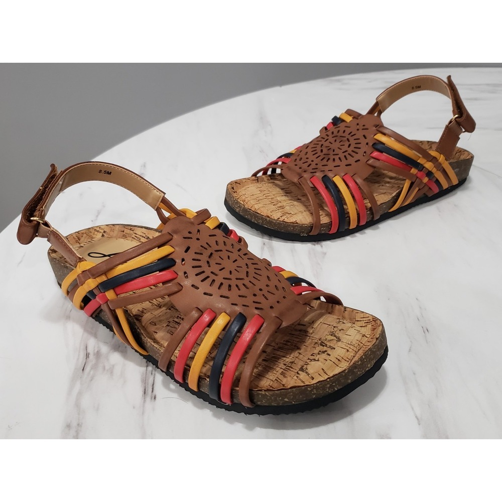 NEW NO BOX SZ 8.5 ANNIE FAUX LEATHER COLORFUL STRAPPY SANDALS GLADIATOR FESTIVAL